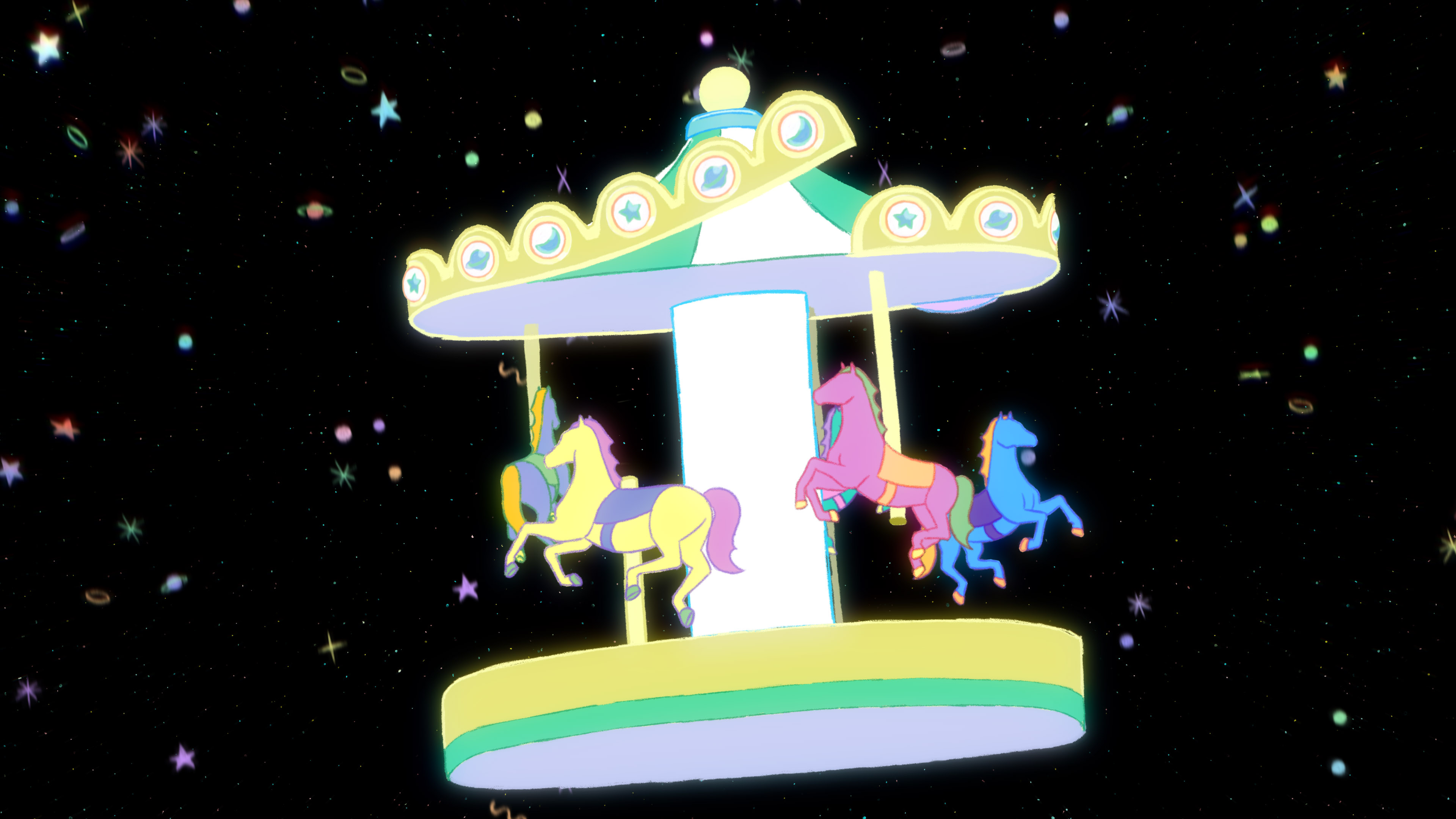 Carousel in space used to illustrate the concept of angular momentum in the TED-Ed animation 'How did the Milky Way get its Shape?'